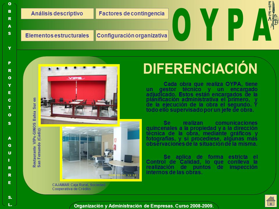 O Y P A DIFERENCIACIÓN Análisis descriptivo Configuración organizativa