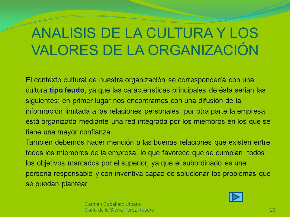 ANALISIS DE LA CULTURA Y LOS VALORES DE LA ORGANIZACIÓN