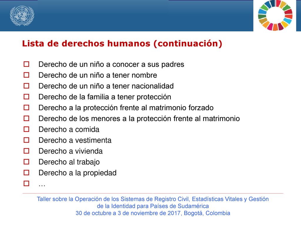 Lista de derechos humanos (continuación)