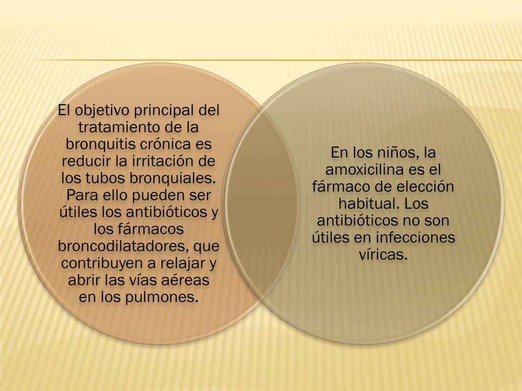 El objetivo principal del tratamiento de la bronquitis crónica es reducir la irritación de los tubos bronquiales. Para ello pueden ser útiles los antibióticos y los fármacos broncodilatadores, que contribuyen a relajar y abrir las vías aéreas en los pulmones.