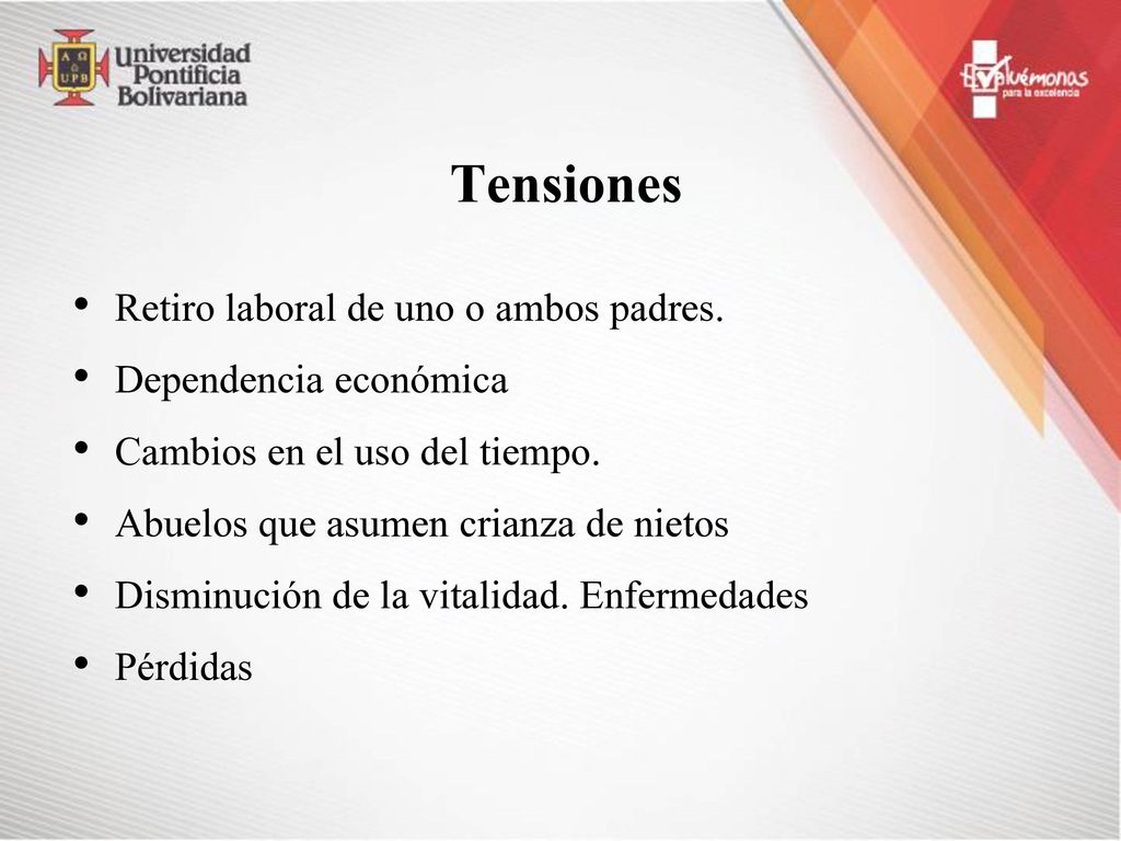 Tensiones Retiro laboral de uno o ambos padres. Dependencia económica