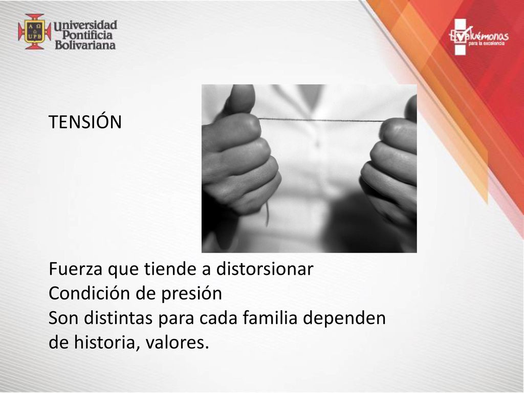 TENSIÓN Fuerza que tiende a distorsionar Condición de presión.