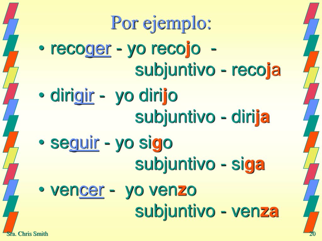 Por ejemplo: recoger - yo recojo - subjuntivo - recoja