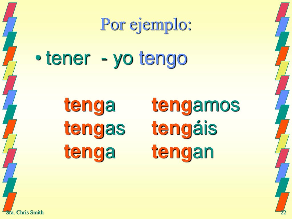 tener - yo tengo tenga tengamos tengas tengáis tenga tengan