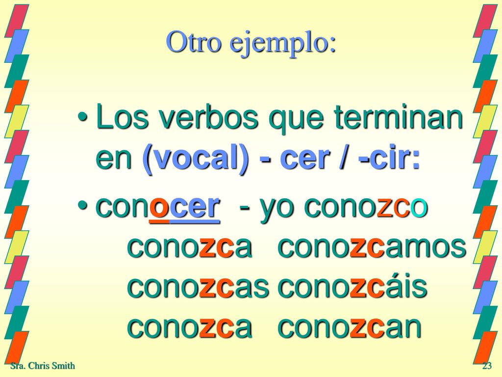 Los verbos que terminan en (vocal) - cer / -cir: