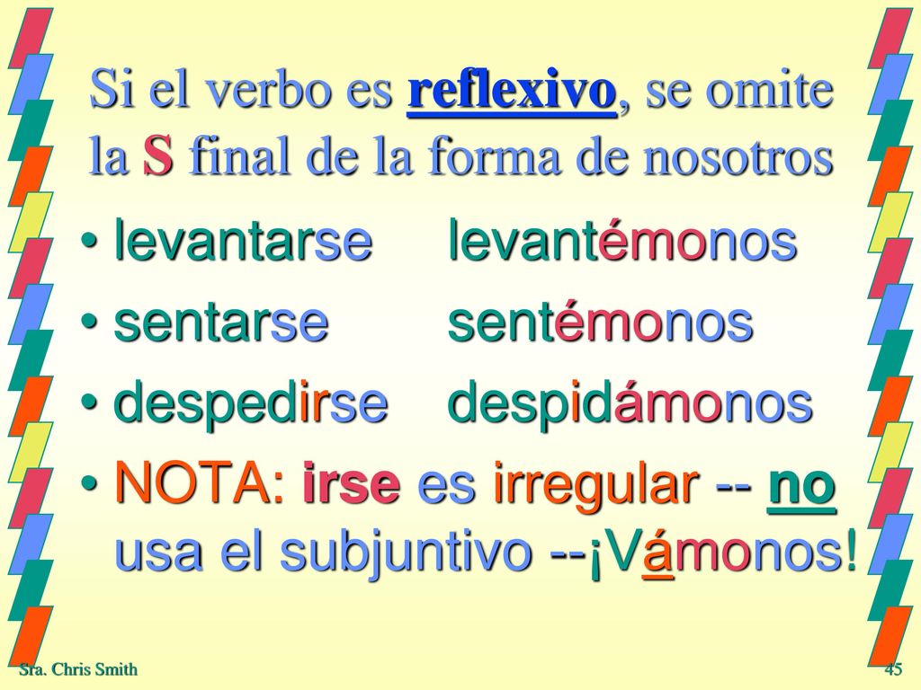 Si el verbo es reflexivo, se omite la S final de la forma de nosotros