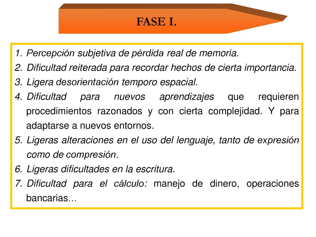 FASE I. Percepción subjetiva de pérdida real de memoria.