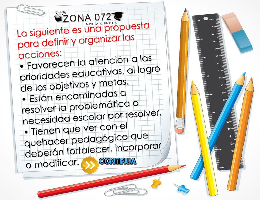 La siguiente es una propuesta para definir y organizar las acciones: