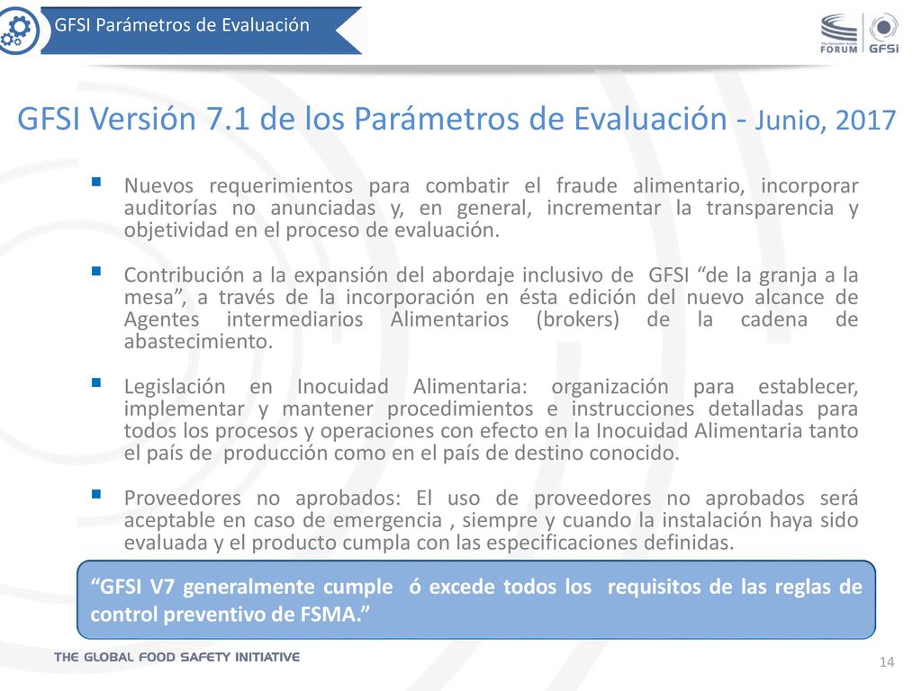 GFSI Versión 7.1 de los Parámetros de Evaluación - Junio, 2017