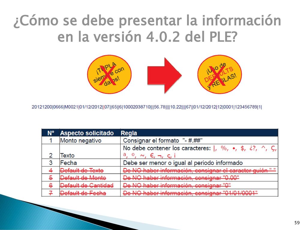 ¿Cómo se debe presentar la información en la versión del PLE