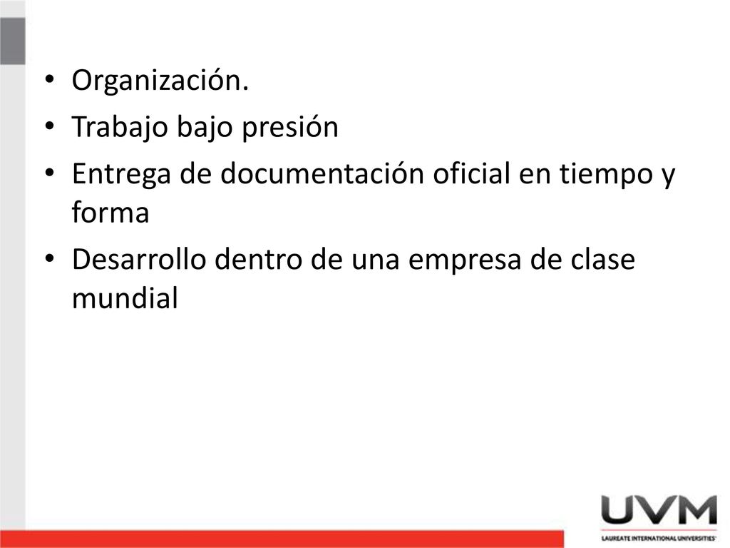 Organización. Trabajo bajo presión. Entrega de documentación oficial en tiempo y forma.