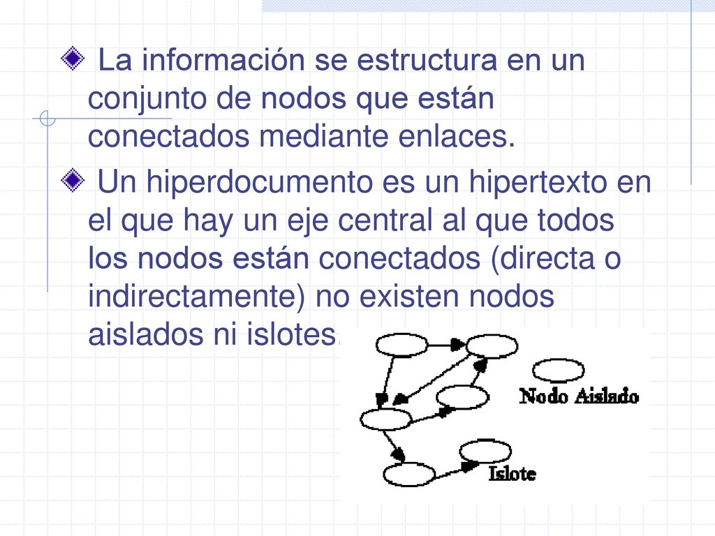 La información se estructura en un conjunto de nodos que están conectados mediante enlaces.