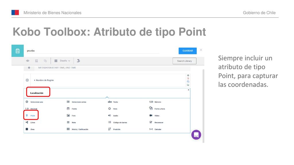 Kobo Toolbox: Atributo de tipo Point