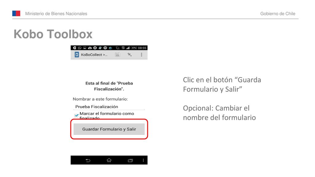 Kobo Toolbox Clic en el botón Guarda Formulario y Salir