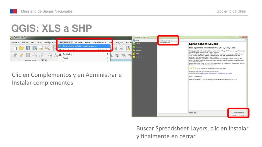 QGIS: XLS a SHP Clic en Complementos y en Administrar e