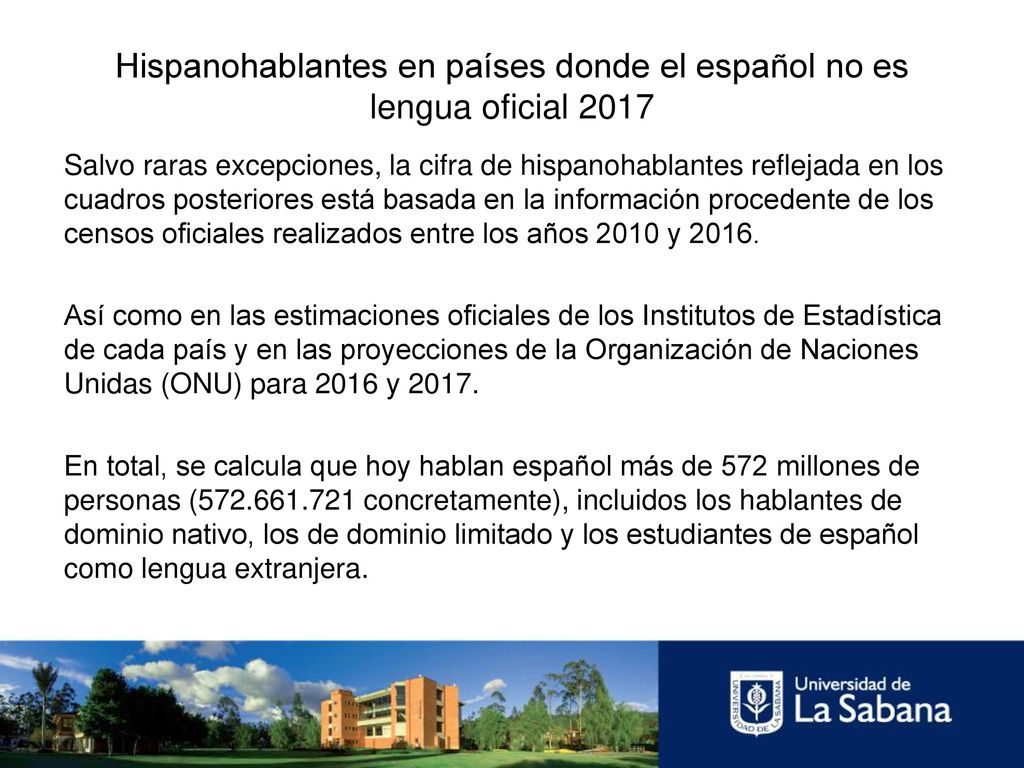 Hispanohablantes en países donde el español no es lengua oficial 2017