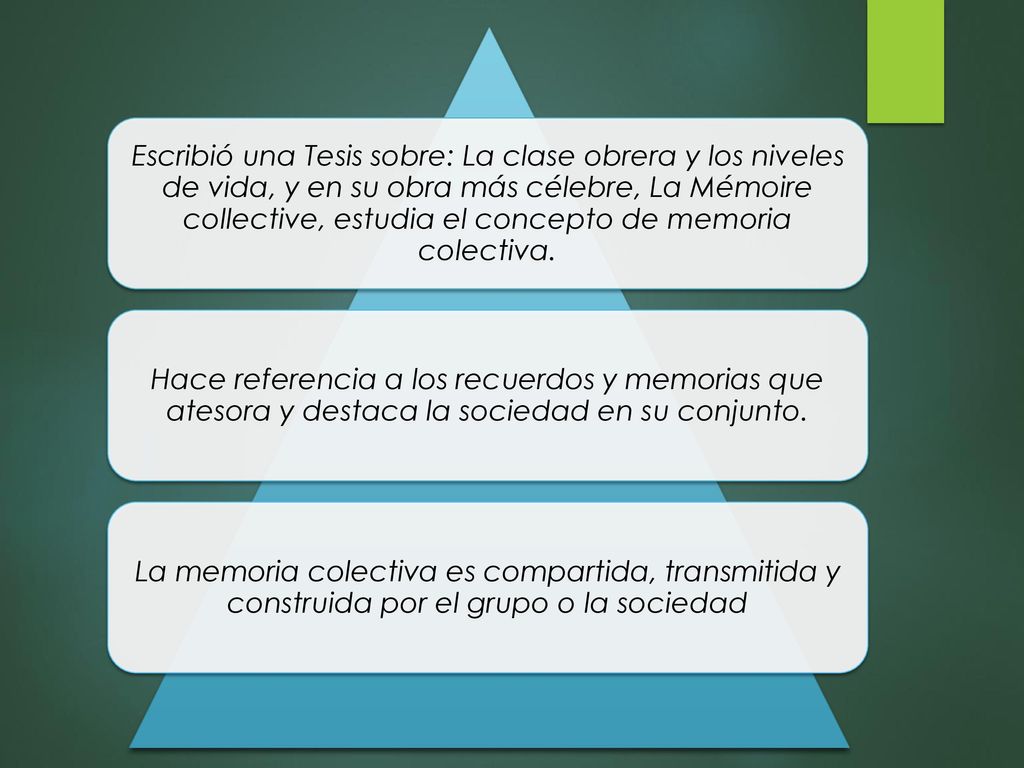 Escribió una Tesis sobre: La clase obrera y los niveles de vida, y en su obra más célebre, La Mémoire collective, estudia el concepto de memoria colectiva.