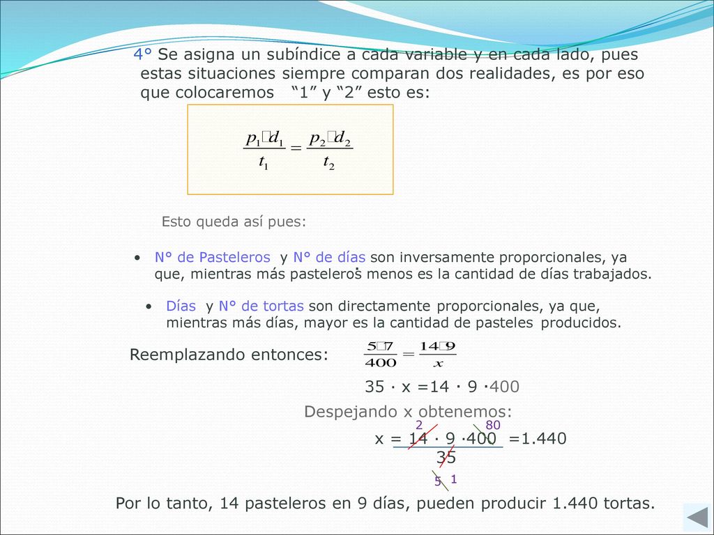 4° Se asigna un subíndice a cada variable y en cada lado, pues estas situaciones siempre comparan dos realidades, es por eso que colocaremos 1 y 2 esto es: