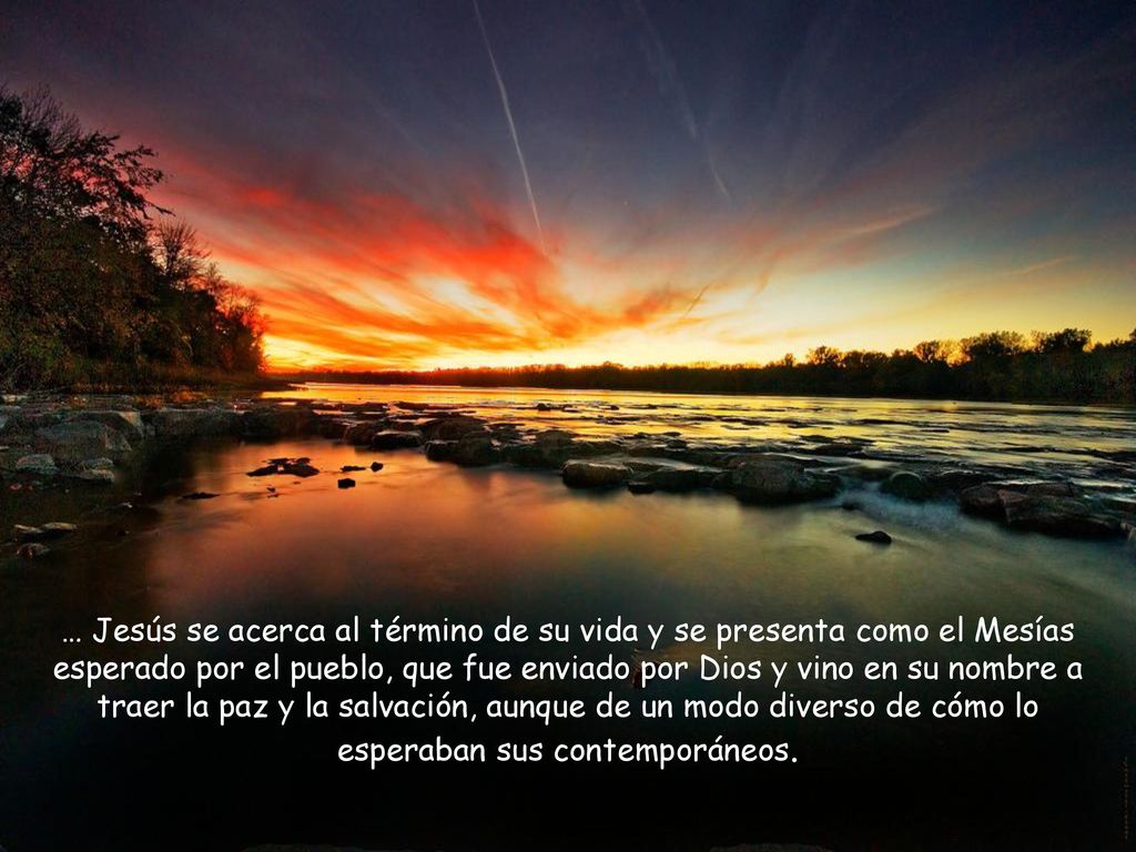 … Jesús se acerca al término de su vida y se presenta como el Mesías esperado por el pueblo, que fue enviado por Dios y vino en su nombre a traer la paz y la salvación, aunque de un modo diverso de cómo lo esperaban sus contemporáneos.