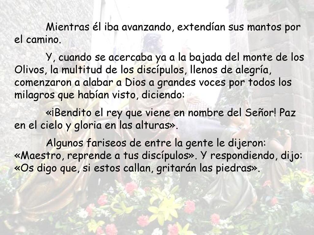 Mientras él iba avanzando, extendían sus mantos por el camino.