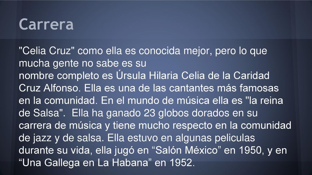 Carrera Celia Cruz como ella es conocida mejor, pero lo que mucha gente no sabe es su.