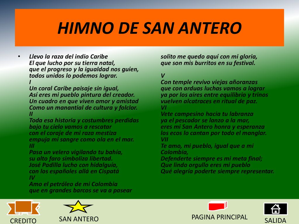 HIMNO DE SAN ANTERO PAGINA PRINCIPAL SAN ANTERO CREDITO SALIDA