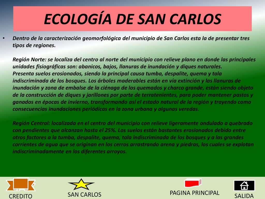 ECOLOGÍA DE SAN CARLOS PAGINA PRINCIPAL SAN CARLOS CREDITO SALIDA