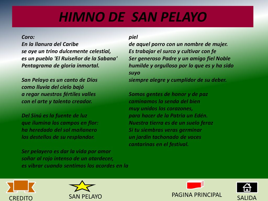 HIMNO DE SAN PELAYO PAGINA PRINCIPAL SAN PELAYO CREDITO SALIDA