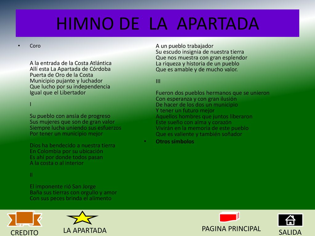 HIMNO DE LA APARTADA PAGINA PRINCIPAL LA APARTADA CREDITO SALIDA