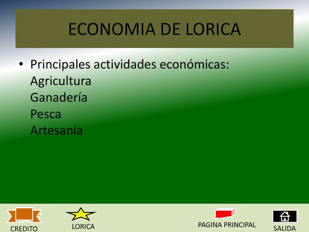 ECONOMIA DE LORICA Principales actividades económicas: Agricultura Ganadería Pesca Artesanía. LORICA.