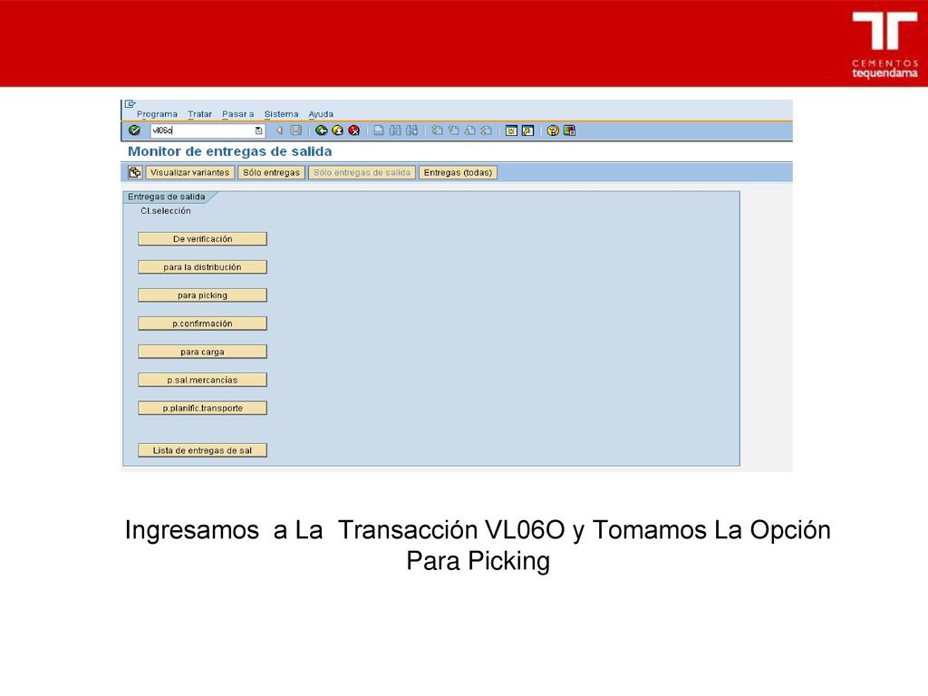 Ingresamos a La Transacción VL06O y Tomamos La Opción Para Picking