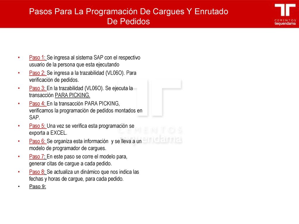 Pasos Para La Programación De Cargues Y Enrutado De Pedidos