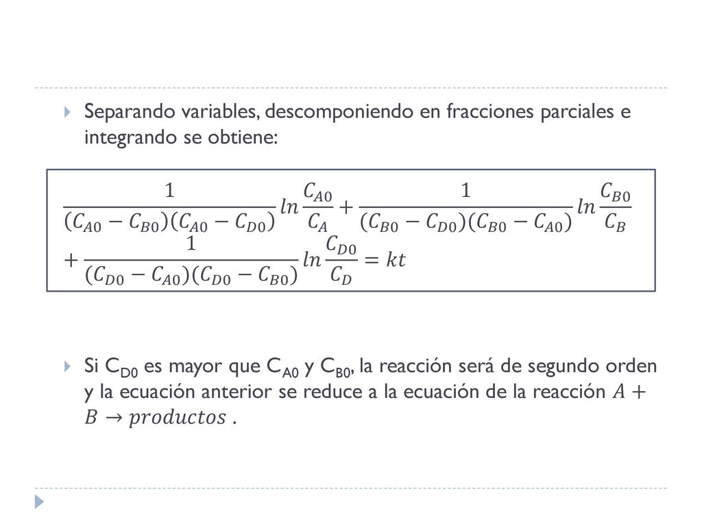 Separando variables, descomponiendo en fracciones parciales e integrando se obtiene: