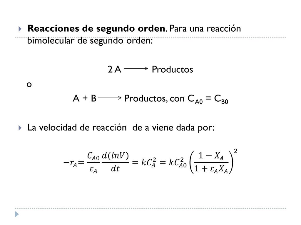 A + B Productos, con CA0 = CB0