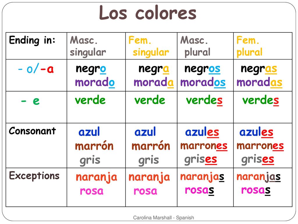 Los colores - e negra morada morados moradas verde gris