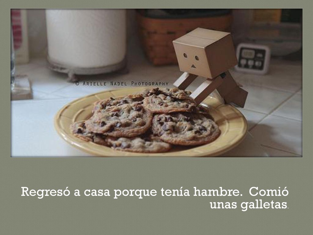 Regresó a casa porque tenía hambre. Comió unas galletas.
