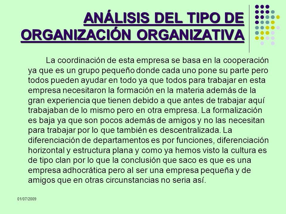 ANÁLISIS DEL TIPO DE ORGANIZACIÓN ORGANIZATIVA