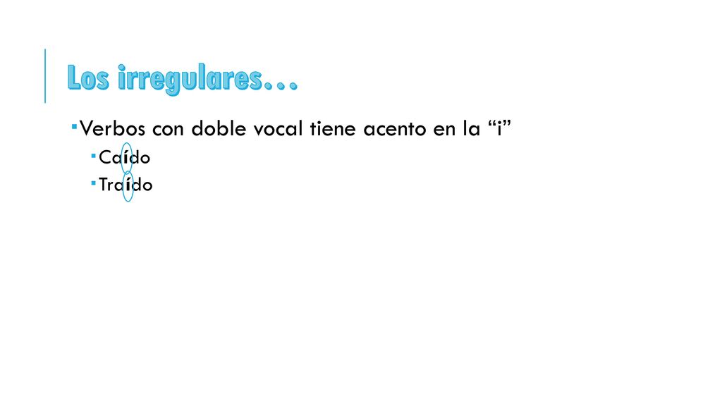 Los irregulares… Verbos con doble vocal tiene acento en la i Caído