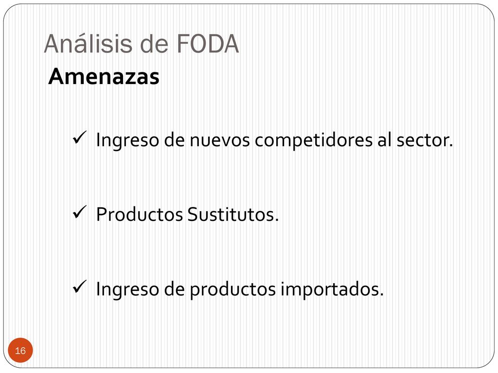 Análisis de FODA Amenazas Ingreso de nuevos competidores al sector.