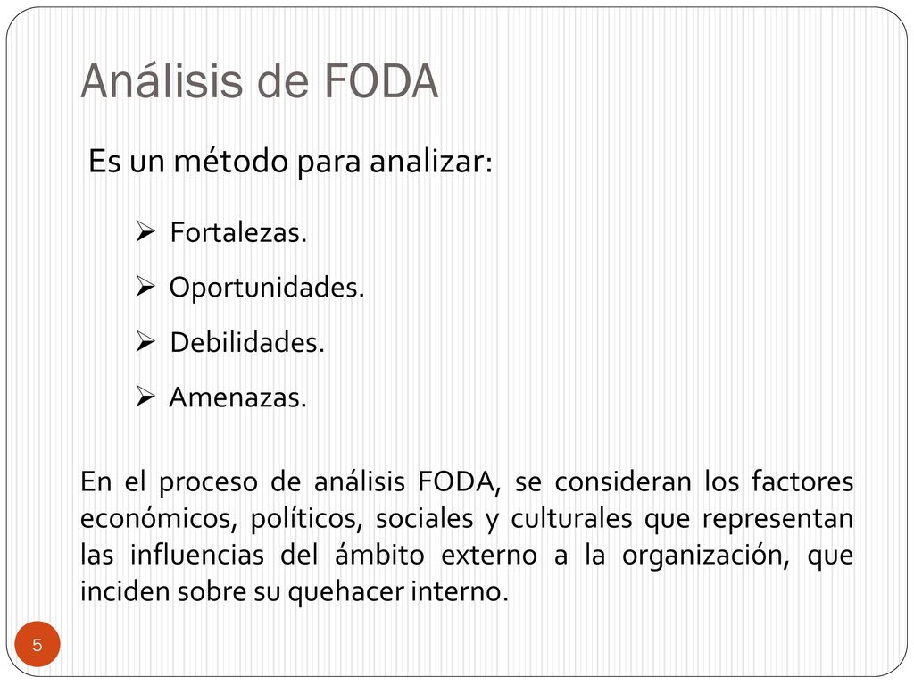 Análisis de FODA Es un método para analizar: Fortalezas.