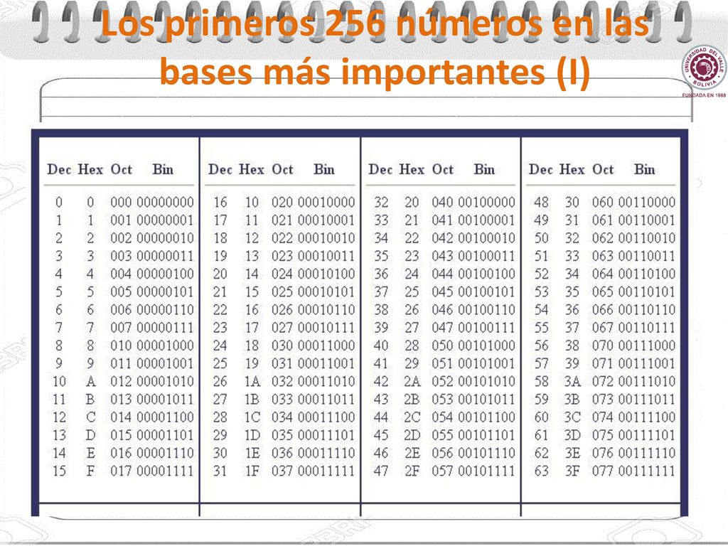 Los primeros 256 números en las bases más importantes (I)