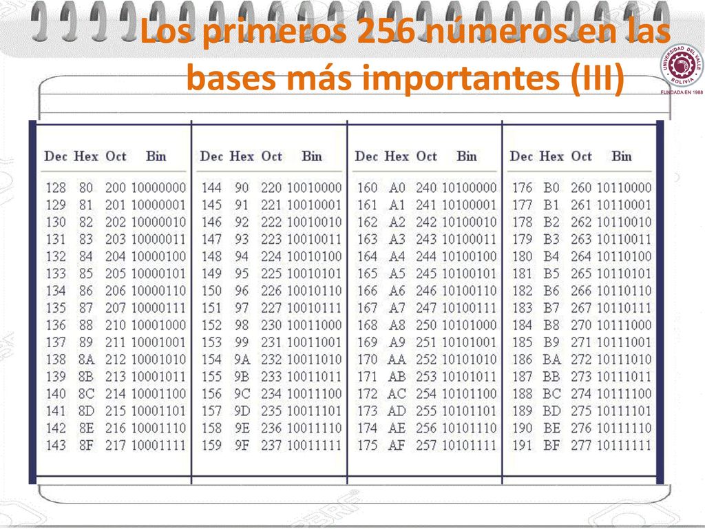 Los primeros 256 números en las bases más importantes (III)