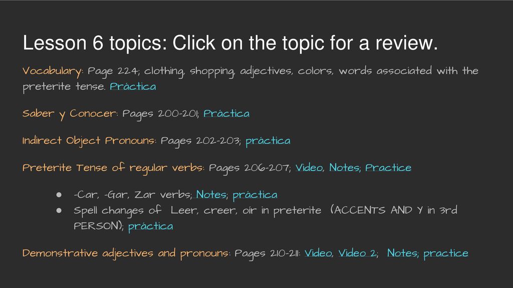 Lesson 6 topics: Click on the topic for a review.