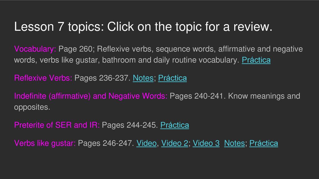 Lesson 7 topics: Click on the topic for a review.