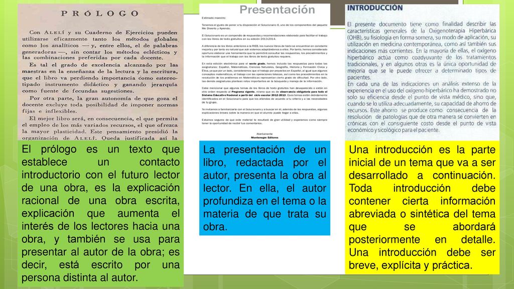 El prólogo es un texto que establece un contacto introductorio con el futuro lector de una obra, es la explicación racional de una obra escrita, explicación que aumenta el interés de los lectores hacia una obra, y también se usa para presentar al autor de la obra; es decir, está escrito por una persona distinta al autor.