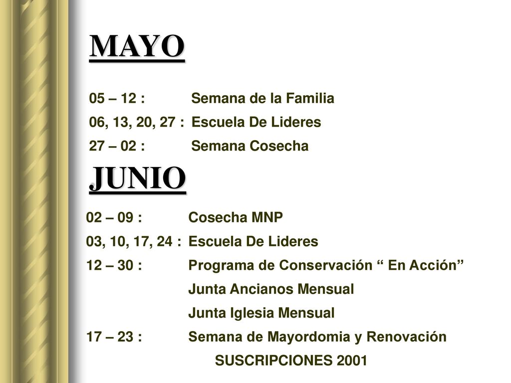 MAYO JUNIO 05 – 12 : Semana de la Familia