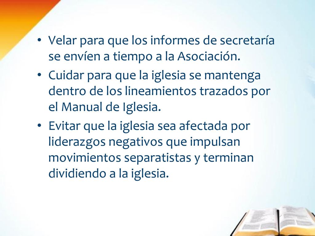 Velar para que los informes de secretaría se envíen a tiempo a la Asociación.
