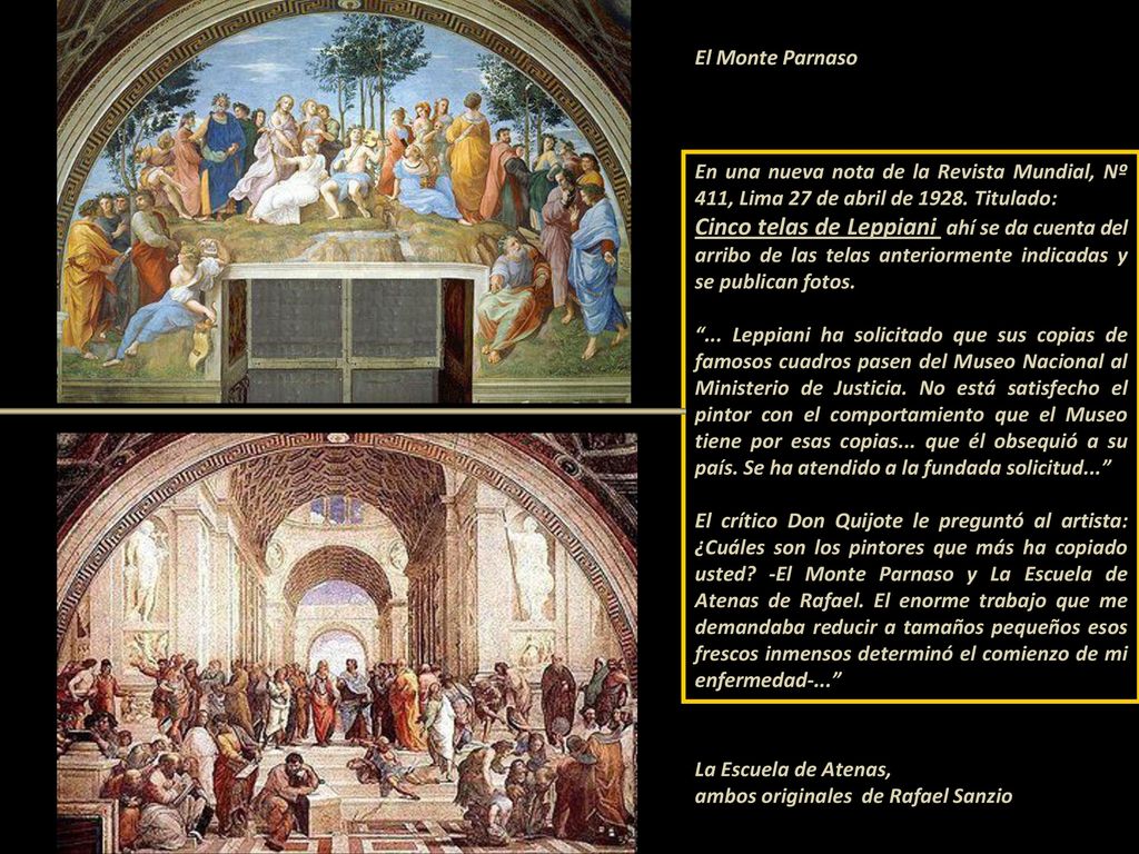 El Monte Parnaso En una nueva nota de la Revista Mundial, Nº 411, Lima 27 de abril de Titulado: