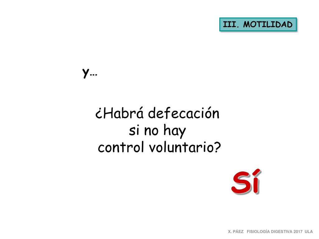 Sí ¿Habrá defecación si no hay control voluntario y… III. MOTILIDAD
