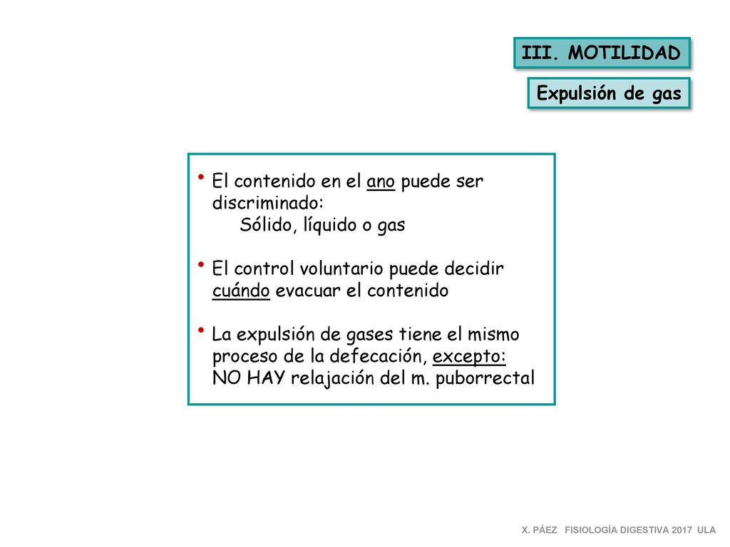 El contenido en el ano puede ser discriminado: Sólido, líquido o gas